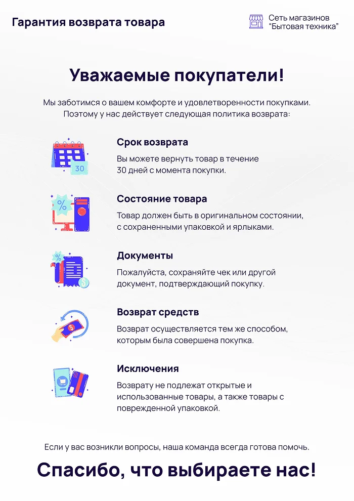 Плакат с информацией о возврате