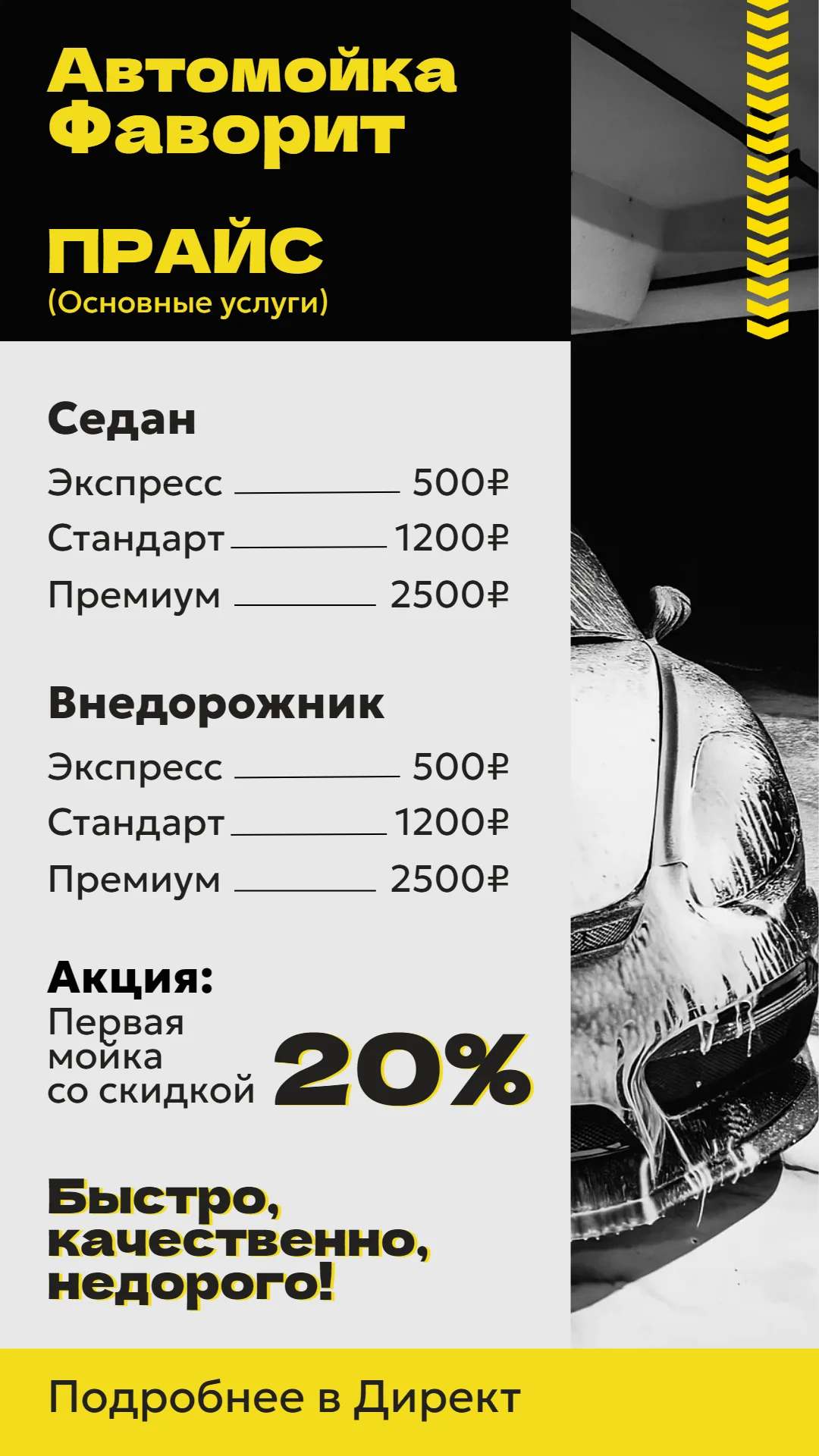 Прайс-лист для автомойки