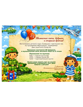 приглашение на детское мероприятие 23 февраля